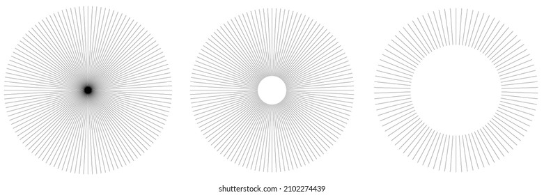 Radial radiating beam ray lines. Starburst, sunburst lineal element, icon. Glint, gleam, aurora effect