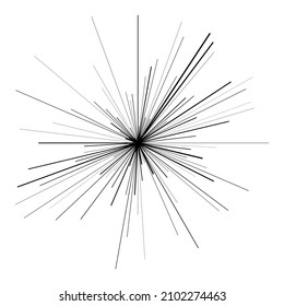 Radial radiating beam ray lines. Starburst, sunburst lineal element, icon. Glint, gleam, aurora effect