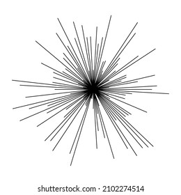 Radial radiating beam ray lines. Starburst, sunburst lineal element, icon. Glint, gleam, aurora effect