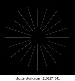 Radial radiating beam ray lines. Starburst, sunburst lineal element, icon. Glint, gleam, aurora effect