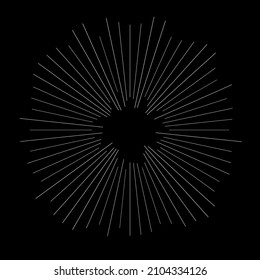 Radial radiating beam ray lines. Starburst, sunburst lineal element, icon. Glint, gleam, aurora effect