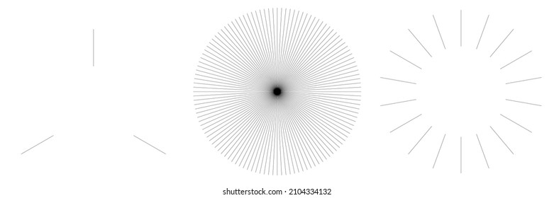 Radial radiating beam ray lines. Starburst, sunburst lineal element, icon. Glint, gleam, aurora effect