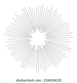 Radial radiating beam ray lines. Starburst, sunburst lineal element, icon. Glint, gleam, aurora effect