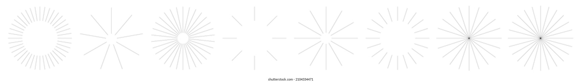 Radial radiating beam ray lines. Starburst, sunburst lineal element, icon. Glint, gleam, aurora effect