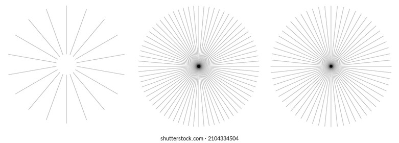 Radial radiating beam ray lines. Starburst, sunburst lineal element, icon. Glint, gleam, aurora effect