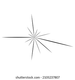 Radial radiating beam ray lines. Starburst, sunburst lineal element, icon. Glint, gleam, aurora effect
