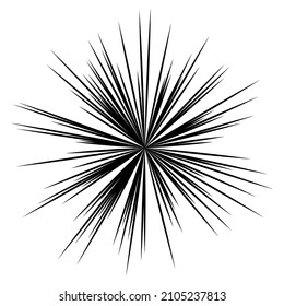 Radial radiating beam ray lines. Starburst, sunburst lineal element, icon. Glint, gleam, aurora effect