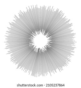 Radial radiating beam ray lines. Starburst, sunburst lineal element, icon. Glint, gleam, aurora effect