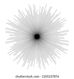 Radialstrahllinien. Starburst, sunburst lineales Element, Symbol. Glint, Glanz, Polarlicht