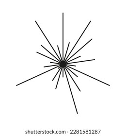 Radial radiating beam ray lines. Starburst, sunburst lineal element, icon. Glint, gleam, aurora effect.