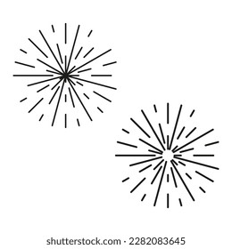 Radial radiating beam ray lines. Starburst, sunburst lineal element, icon. Glint, gleam, aurora effect. Vector illustration. 