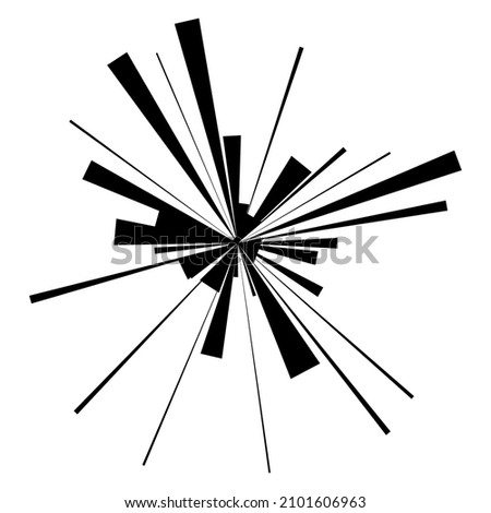 Radial radiating beam ray lines. Starburst, sunburst lineal element, icon. Glint, gleam, aurora effect