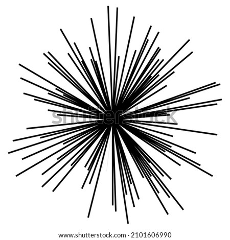 Radial radiating beam ray lines. Starburst, sunburst lineal element, icon. Glint, gleam, aurora effect