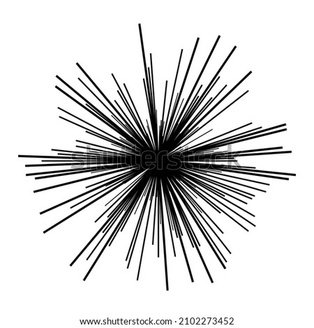 Radial radiating beam ray lines. Starburst, sunburst lineal element, icon. Glint, gleam, aurora effect