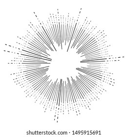 Radial, radiating beams, rays starburst, sunburst lines. Circular burst, firework, blast or explosion effect. Concentric, converging array sparkle effect. Irregular, dashed stripes