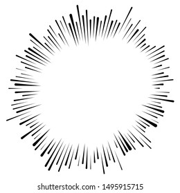 Radial, radiating beams, rays starburst, sunburst lines. Circular burst, firework, blast or explosion effect. Concentric, converging array sparkle effect. Irregular, dashed stripes