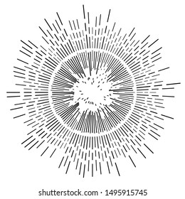 Radial, radiating beams, rays starburst, sunburst lines. Circular burst, firework, blast or explosion effect. Concentric, converging array sparkle effect. Irregular, dashed stripes