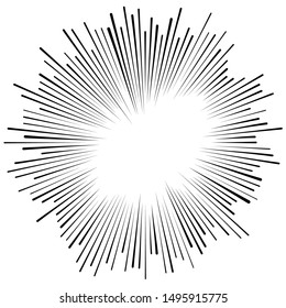 Radial, radiating beams, rays starburst, sunburst lines. Circular burst, firework, blast or explosion effect. Concentric, converging array sparkle effect. Irregular, dashed stripes