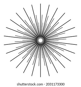 Radial, radiating burst lines. Converging lines design, illustration