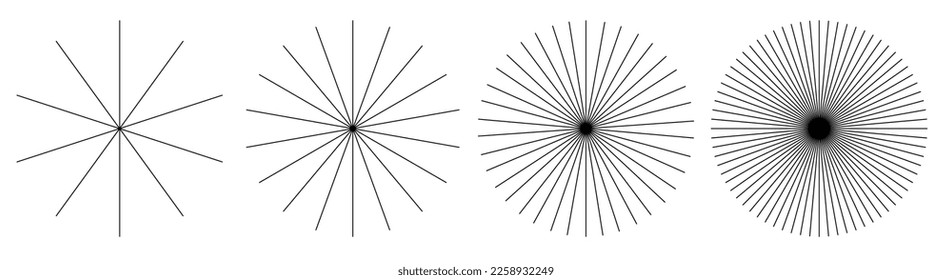 Radial, radiating, converging lines. Circular lines geometric element set.