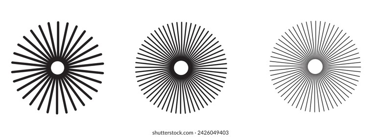  Radial, radiating, converging lines. Circular lines geometric element set.