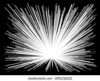 Radial, radiating dynamic lines. Abstract explosion, burst. Rays, beams monochrome starburst, sunburst