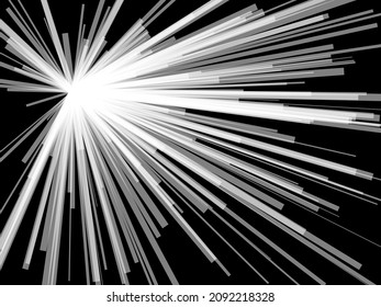 Radial, radiating dynamic lines. Abstract explosion, burst. Rays, beams monochrome starburst, sunburst