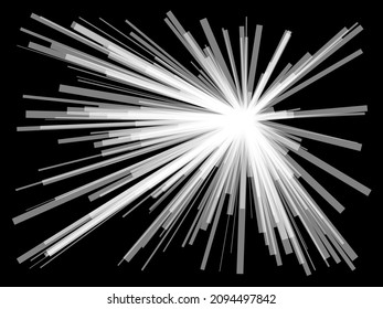 Radial, radiating dynamic lines. Abstract explosion, burst. Rays, beams monochrome starburst, sunburst