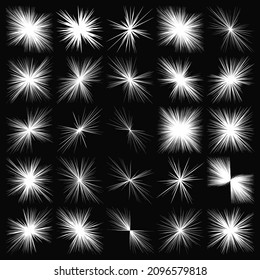 Radial, radiating dynamic rays, beams lines. Starburst, sunburst element. Gloss, shine effect. Gleam, glitter, glint, glare design