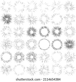 Radial, radiating dynamic rays, beams lines. Starburst, sunburst element. Gloss, shine effect. Gleam, glitter, glint, glare design