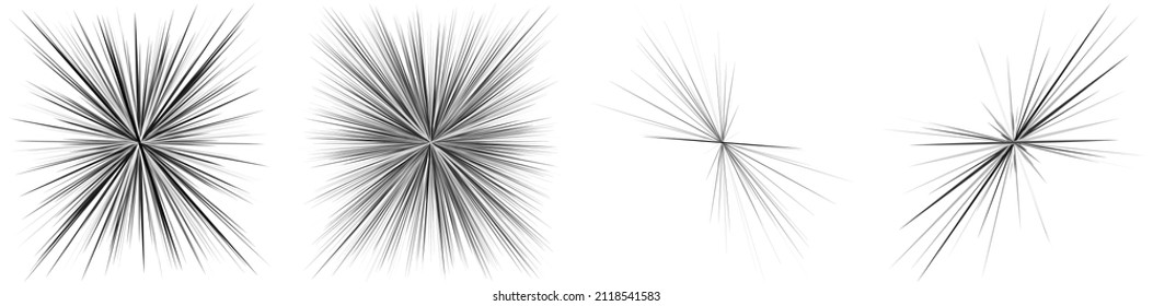 Radiales, radiantes rayos dinámicos, líneas de vigas. Starburst, elemento de explosión de sol. Brillo, efecto de brillo. Diseño brillante, brillante, brillante
