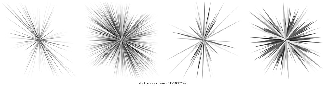 Radial, radiating dynamic rays, beams lines. Starburst, sunburst element. Gloss, shine effect. Gleam, glitter, glint, glare design