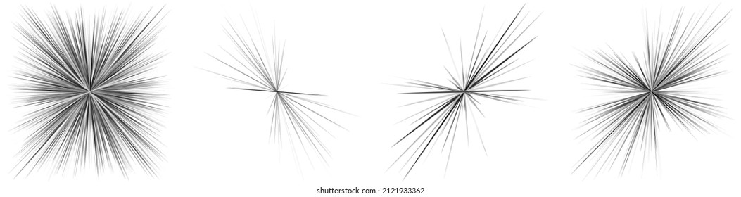 Radial, radiating dynamic rays, beams lines. Starburst, sunburst element. Gloss, shine effect. Gleam, glitter, glint, glare design