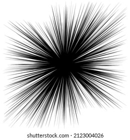 Radial, radiating dynamic rays, beams lines. Starburst, sunburst element. Gloss, shine effect. Gleam, glitter, glint, glare design