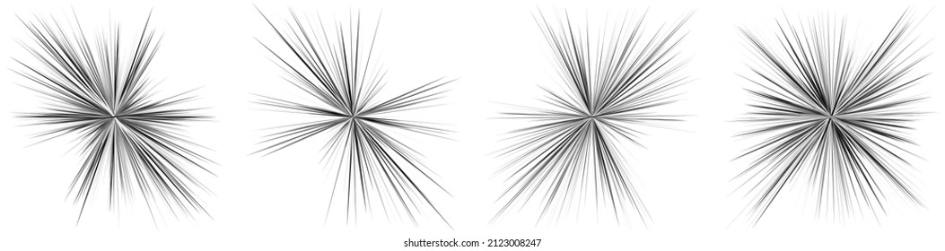 Radial, radiating dynamic rays, beams lines. Starburst, sunburst element. Gloss, shine effect. Gleam, glitter, glint, glare design