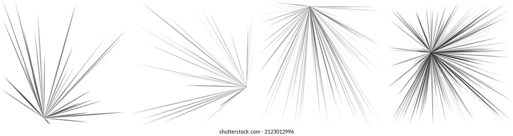 Radial, radiating dynamic rays, beams lines. Starburst, sunburst element. Gloss, shine effect. Gleam, glitter, glint, glare design