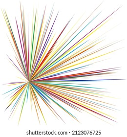 Radial, radiating dynamic rays, beams lines. Starburst, sunburst element. Gloss, shine effect. Gleam, glitter, glint, glare design