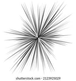 Radial, radiating dynamic rays, beams lines. Starburst, sunburst element. Gloss, shine effect. Gleam, glitter, glint, glare design