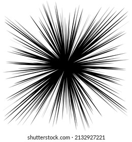 Radial, radiating dynamic rays, beams lines. Starburst, sunburst element. Gloss, shine effect. Gleam, glitter, glint, glare design