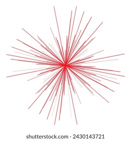 Radiale, strahlende dynamische Strahlen, Strahlen Linien. In: Starburst, sunburst element. Glanz, Glanzeffekt. Glanz, Glitzer, Glanz, Blenddesign. isoliert auf weißem Hintergrund. Vektorgrafik.