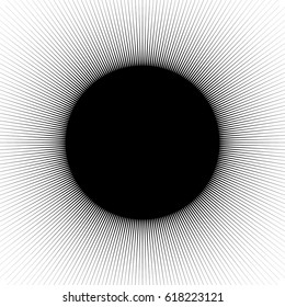 Radial, radiating lines abstract element. Circular pattern of rays, beams. Ripple effect. Vector illustration.