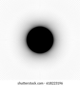 Radial, radiating lines abstract element. Circular pattern of rays, beams. Ripple effect. Vector illustration.