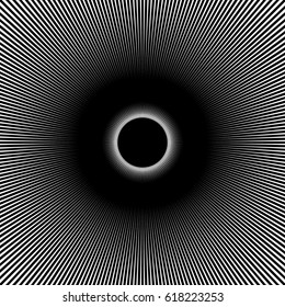 Radial, radiating lines abstract element. Circular pattern of rays, beams. Ripple effect. Vector illustration.