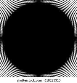 Radial, radiating lines abstract element. Circular pattern of rays, beams. Ripple effect. Vector illustration.