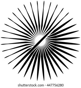 Radial, radiating lines. Asymmetrical geometric element. Circular, bursting lines