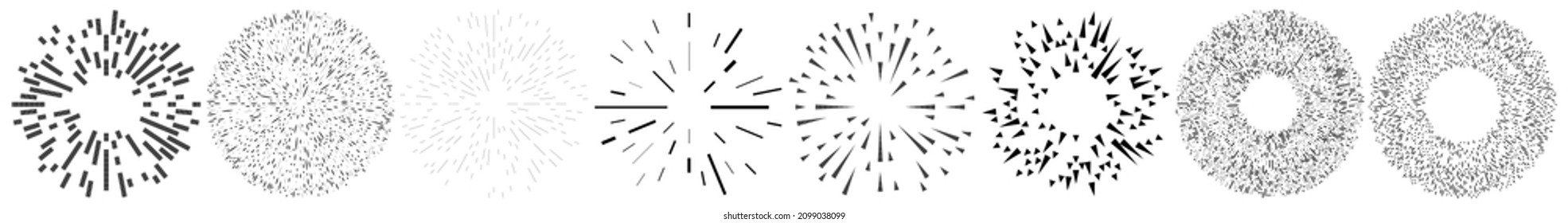 Radial, radiating lines. Gleam, glitter, flash and flare effect. Starburst, sunburst blast, emission design element