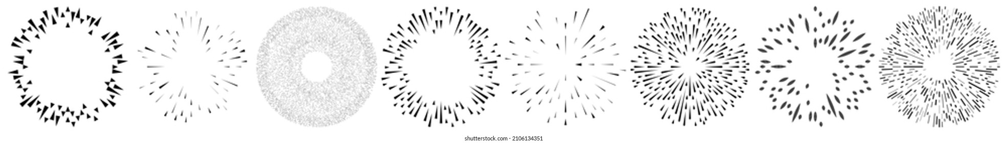 Radial, radiating lines. Gleam, glitter, flash and flare effect. Starburst, sunburst blast, emission design element