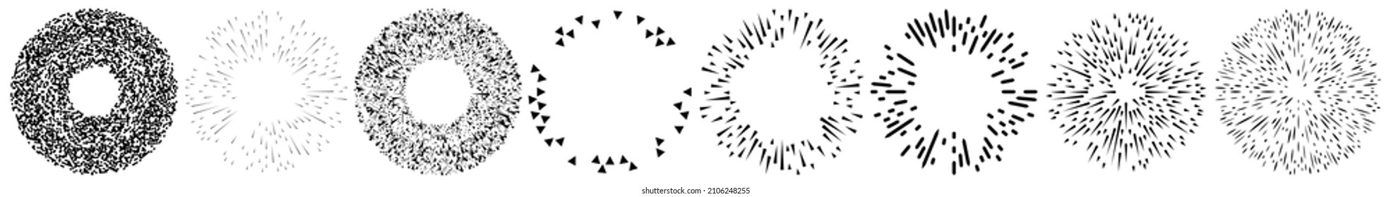 Radial, radiating lines. Gleam, glitter, flash and flare effect. Starburst, sunburst blast, emission design element