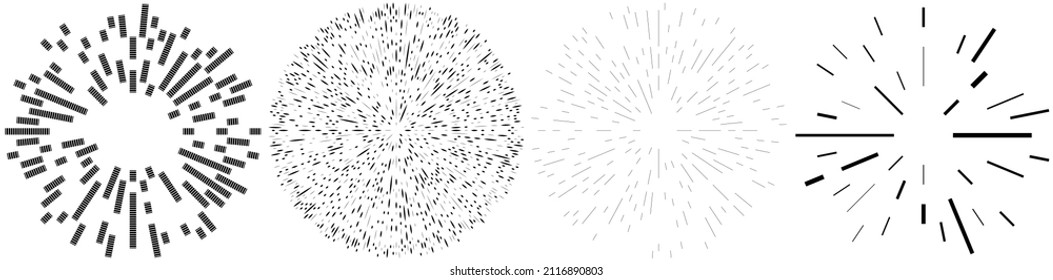 Radial, radiating lines. Gleam, glitter, flash and flare effect. Starburst, sunburst blast, emission design element