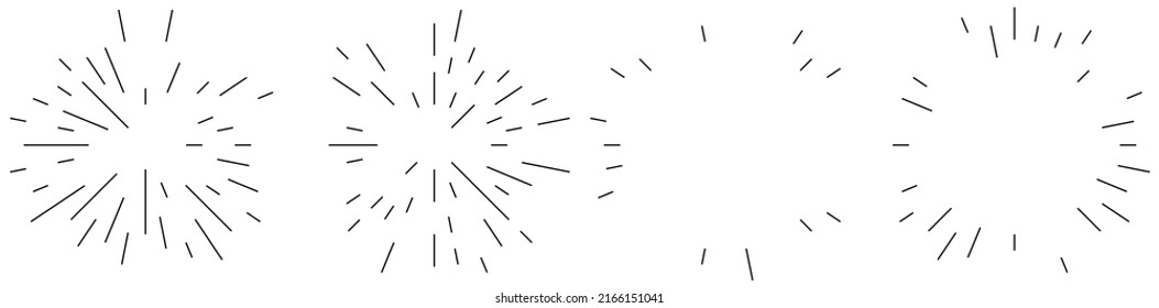Radial, radiating lines. Gleam, glitter, flash and flare effect. Starburst, sunburst blast, emission design element
